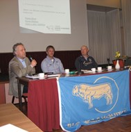 De sprekers Peter Lutke Veldhuis(l), Pieter Boot en Harm Weijers