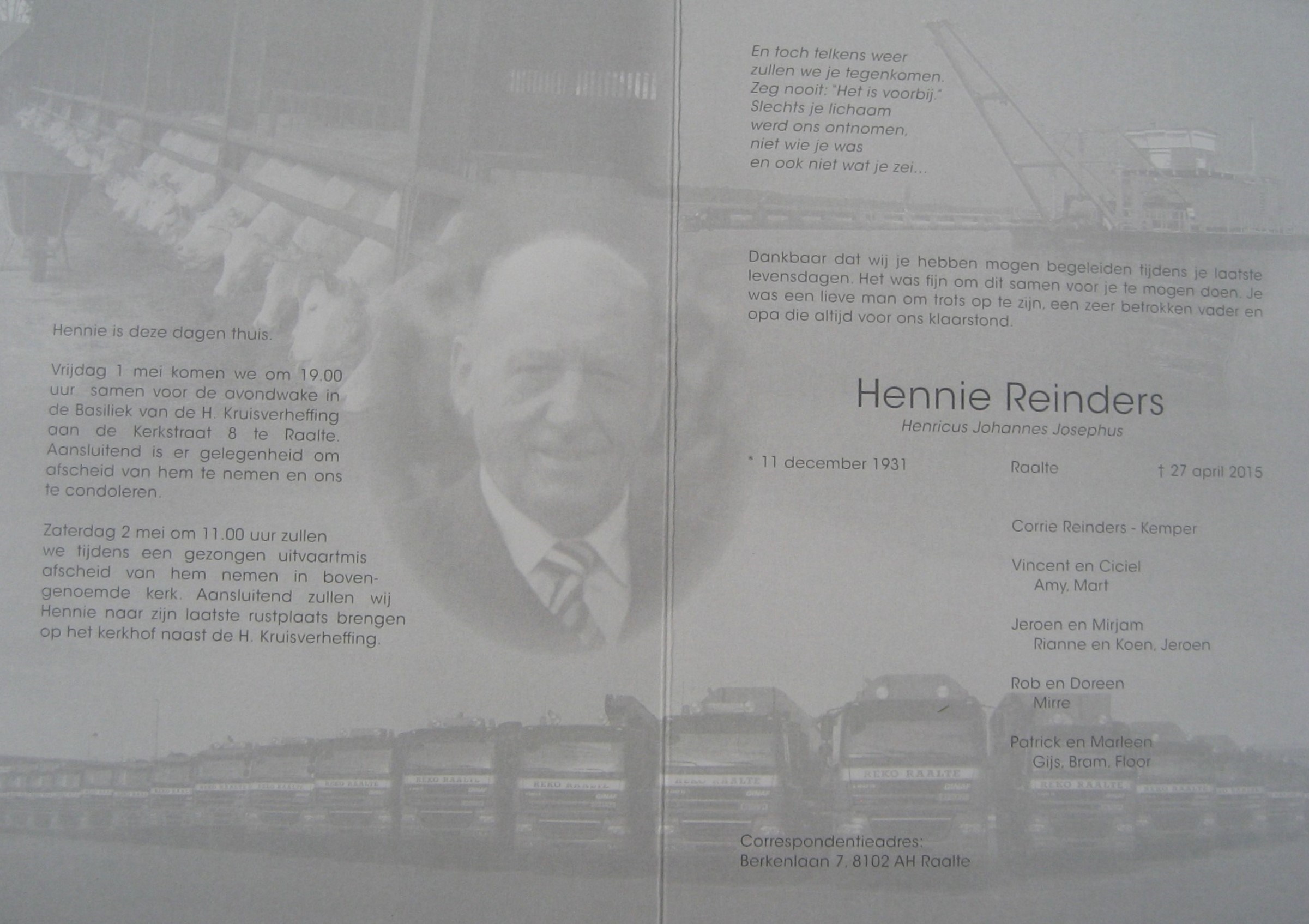 Hennie Reinders overleden