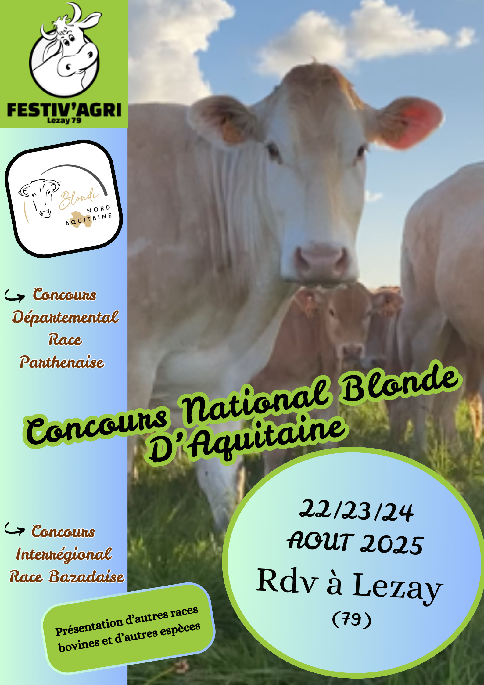 Franse nationale Blonde d'Aquitaine keuring in Lezay